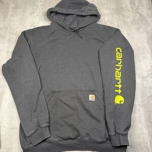 Carhartt Loose Fit Gray Pullover Hoodie L tall Logo Hooded Pockets Graphic Work